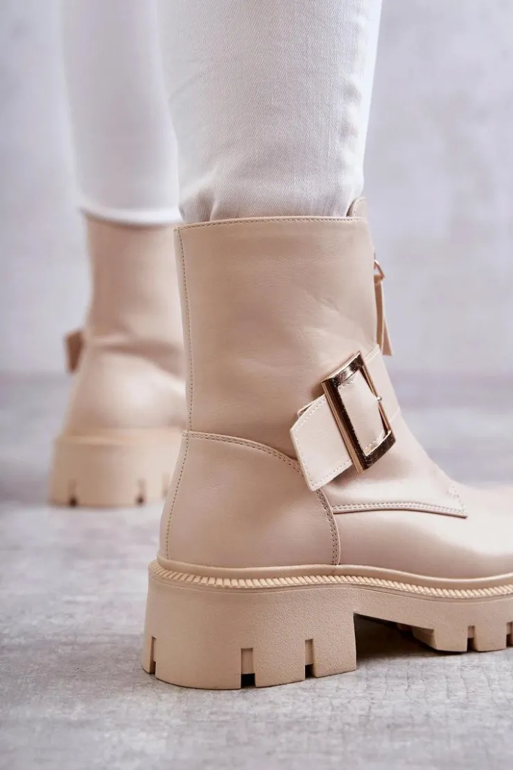 Boto Damskie Botki Ocieplane Na Suwak Beżowe Torey