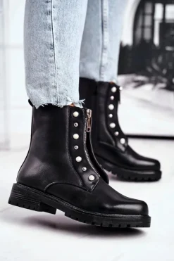 Hot Boto Damskie Botki Ocieplane Suwak z Przodu Czarne Hypnotized