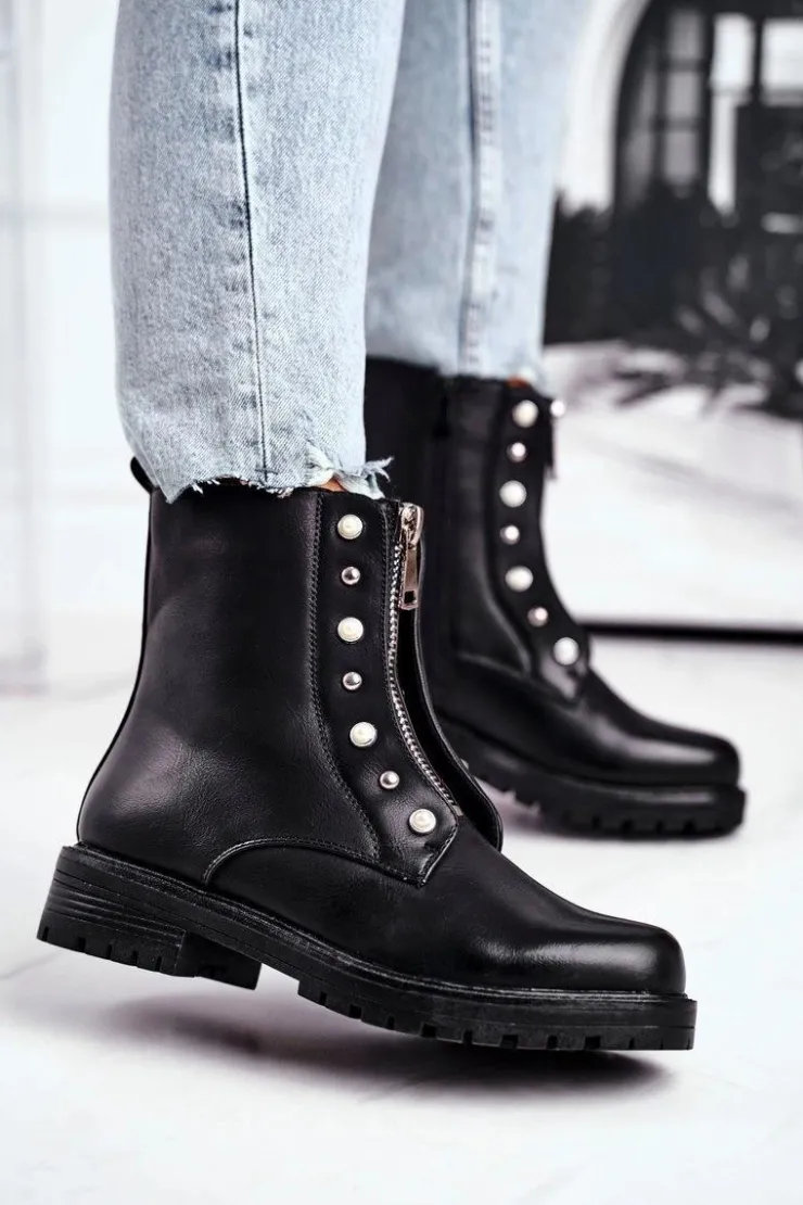 Hot Boto Damskie Botki Ocieplane Suwak z Przodu Czarne Hypnotized