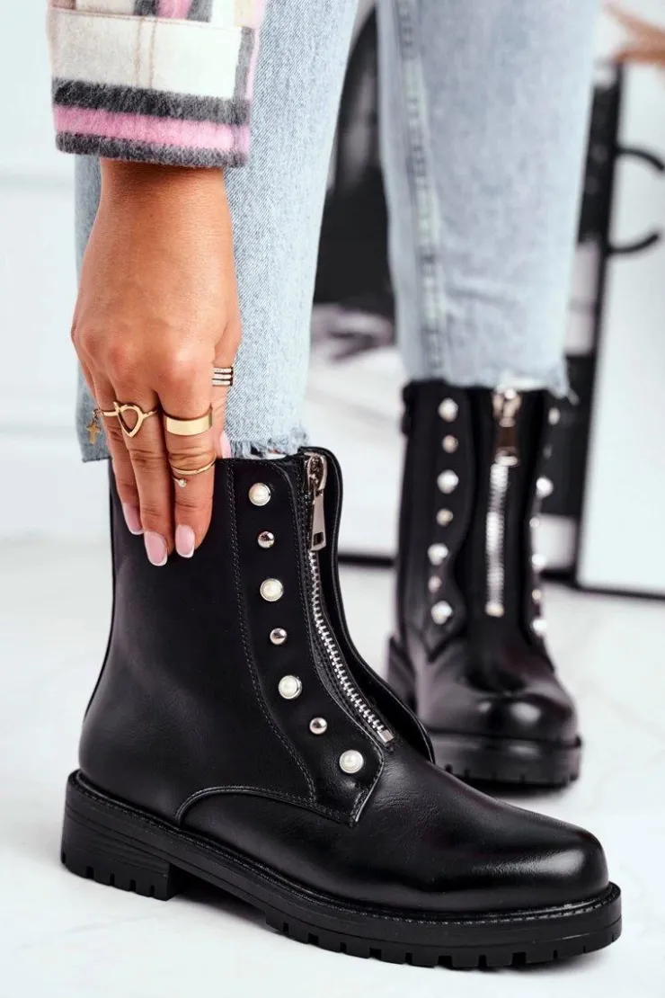 Hot Boto Damskie Botki Ocieplane Suwak z Przodu Czarne Hypnotized