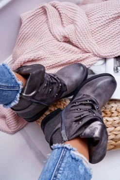 Damskie Boto Damskie Botki Płaski Obcas Ciepłe Szare Debra