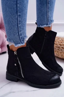 Damskie Damskie buty S.Barski Damskie Botki Płaski Obcas Czarne Barski 98-20