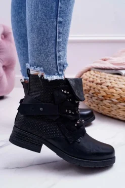 Boto Botki Sznurowane|Botki Zimowe Damskie*Damskie Botki Płaski Obcas Ciepłe Czarne Debra