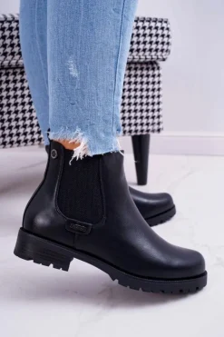 Clearance Boto Damskie Botki Płaski Obcas Ocieplane Futerkiem Czarne Hertz