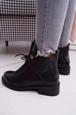 Online Boto Damskie Botki Płaski Obcas Ocieplane Czarne Livin