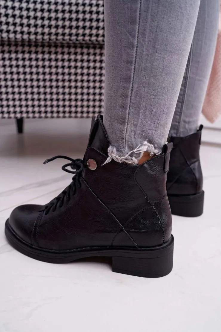 Online Boto Damskie Botki Płaski Obcas Ocieplane Czarne Livin