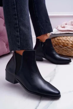 Outlet Boto Damskie Botki Płaskie Czarne Murino