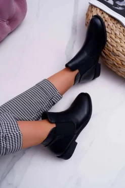 Damskie Boto Damskie Botki Płaskie Czarne Estacanto