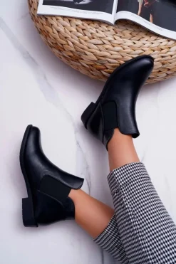 Damskie Boto Damskie Botki Płaskie Czarne Estacanto