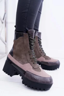 Damskie Boto Damskie Botki Płaskie Lu Boo Ciepłe Zielone Desert