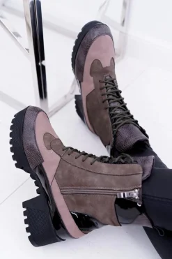 Damskie Boto Damskie Botki Płaskie Lu Boo Ciepłe Zielone Desert