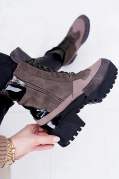 Damskie Boto Damskie Botki Płaskie Lu Boo Ciepłe Zielone Desert