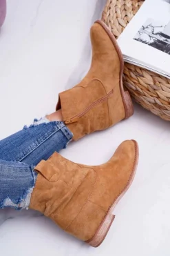 Damskie Boto Damskie Botki Saszki Na Koturnie Camel Ellen