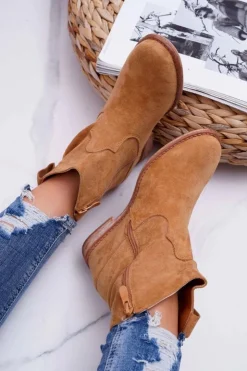 Damskie Boto Damskie Botki Saszki Na Koturnie Camel Ellen