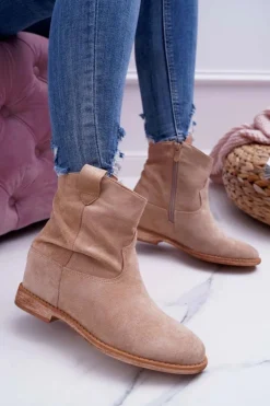 Clearance Boto Damskie Botki Saszki Na Koturnie Beżowe Ellen