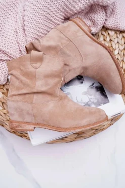 Clearance Boto Damskie Botki Saszki Na Koturnie Beżowe Ellen