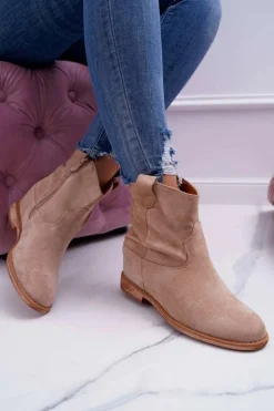 Clearance Boto Damskie Botki Saszki Na Koturnie Beżowe Ellen