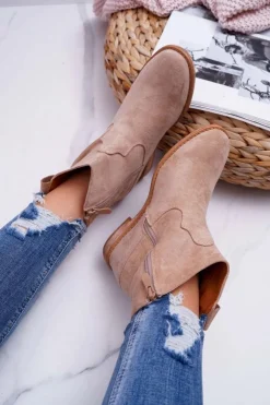 Clearance Boto Damskie Botki Saszki Na Koturnie Beżowe Ellen