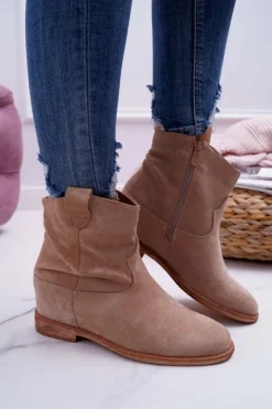 Clearance Boto Damskie Botki Saszki Na Koturnie Beżowe Ellen