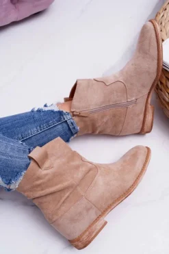 Clearance Boto Damskie Botki Saszki Na Koturnie Beżowe Ellen