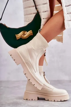 Online Boto Damskie Botki Skarpetkowe Na Suwak Beżowe Shelter