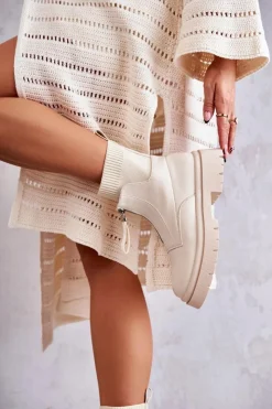 Online Boto Damskie Botki Skarpetkowe Na Suwak Beżowe Shelter