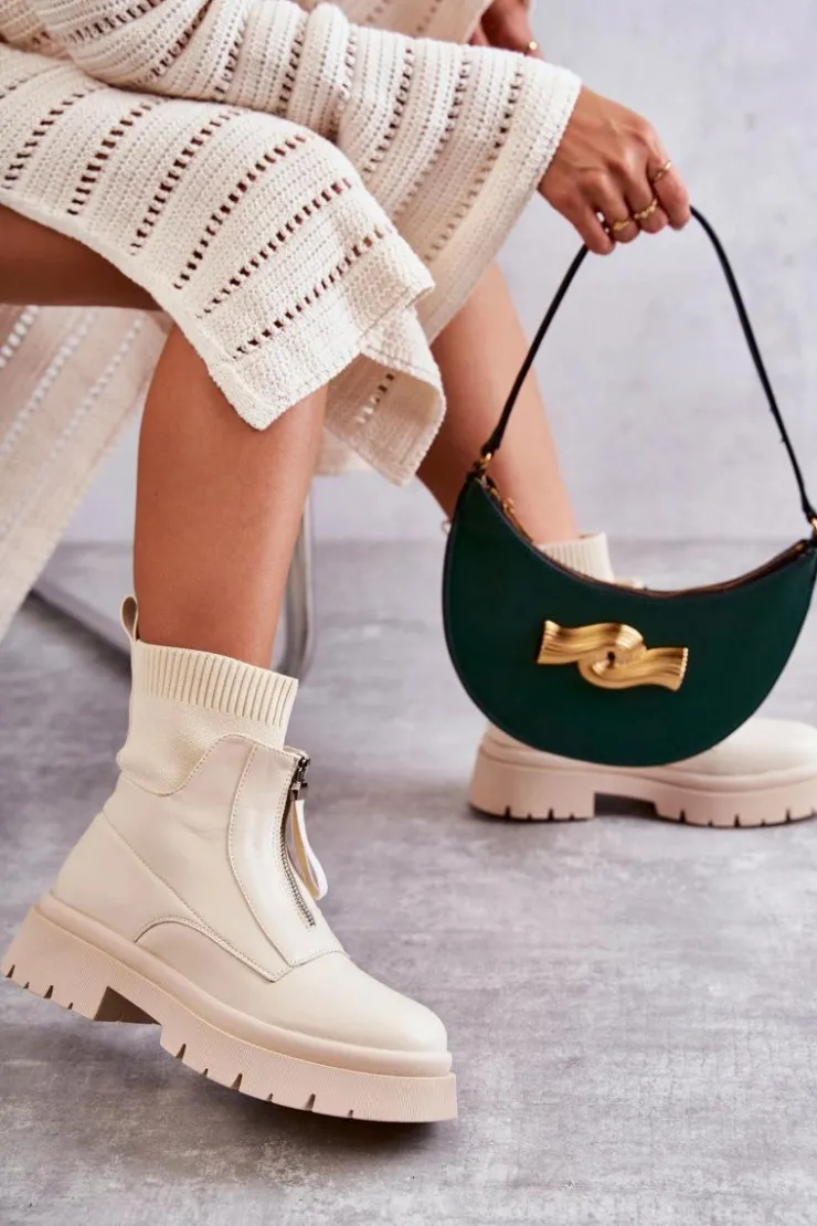 Online Boto Damskie Botki Skarpetkowe Na Suwak Beżowe Shelter