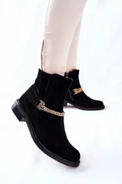 Best Boto Damskie Botki Skórzane Nicole Czarne Dome