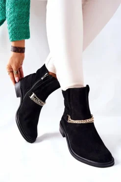 Best Boto Damskie Botki Skórzane Nicole Czarne Dome