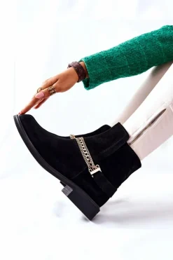 Best Boto Damskie Botki Skórzane Nicole Czarne Dome