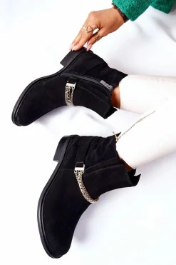 Best Boto Damskie Botki Skórzane Nicole Czarne Dome