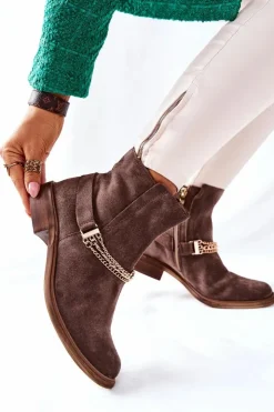 Boto Botki Wiosenne|Brązowe I Beżowe Botki*Damskie Botki Skórzane Nicole Brązowe Dome