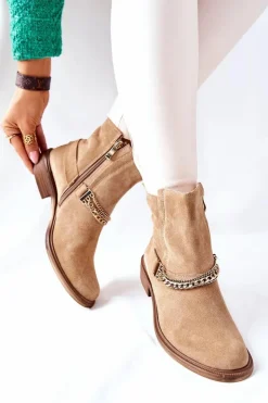 Damskie Boto Damskie Botki Skórzane Nicole Beżowe Dome