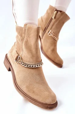 Damskie Boto Damskie Botki Skórzane Nicole Beżowe Dome