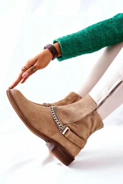 Damskie Boto Damskie Botki Skórzane Nicole Beżowe Dome