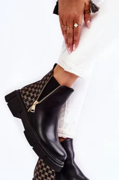 Boto Botki Wiosenne|Czarne Botki*Damskie Botki Skórzane Z Ozdobnym Zamkiem Czarne Lorra