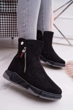 New Boto Damskie Botki Sportowe Ocieplane Czarny SJ1938 Nefera