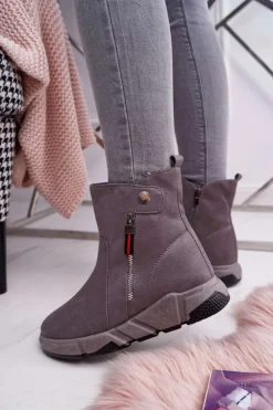 Damskie Boto Damskie Botki Sportowe Ocieplane Szary SJ1938 Nefera