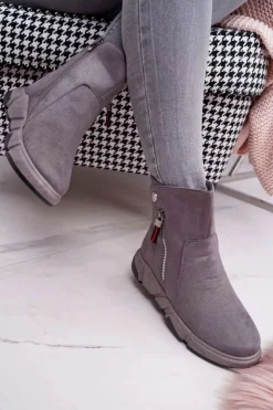 Damskie Boto Damskie Botki Sportowe Ocieplane Szary SJ1938 Nefera