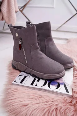 Damskie Boto Damskie Botki Sportowe Ocieplane Szary SJ1938 Nefera