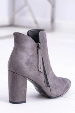 Boto Botki Na Słupku|Botki Zimowe Damskie*Damskie Botki Szare na Słupku Zamszowe Egida