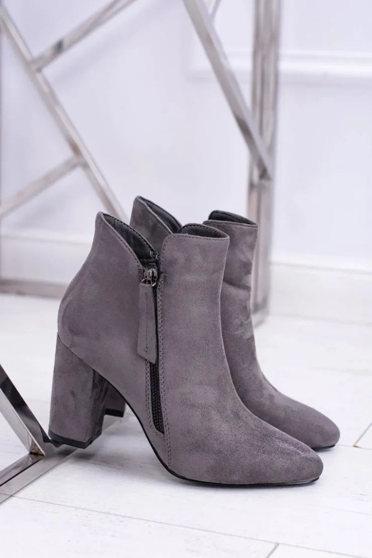 Boto Botki Na Słupku|Botki Zimowe Damskie*Damskie Botki Szare na Słupku Zamszowe Egida