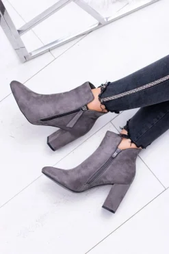 Boto Botki Na Słupku|Botki Zimowe Damskie*Damskie Botki Szare na Słupku Zamszowe Egida