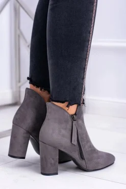 Boto Botki Na Słupku|Botki Zimowe Damskie*Damskie Botki Szare na Słupku Zamszowe Egida
