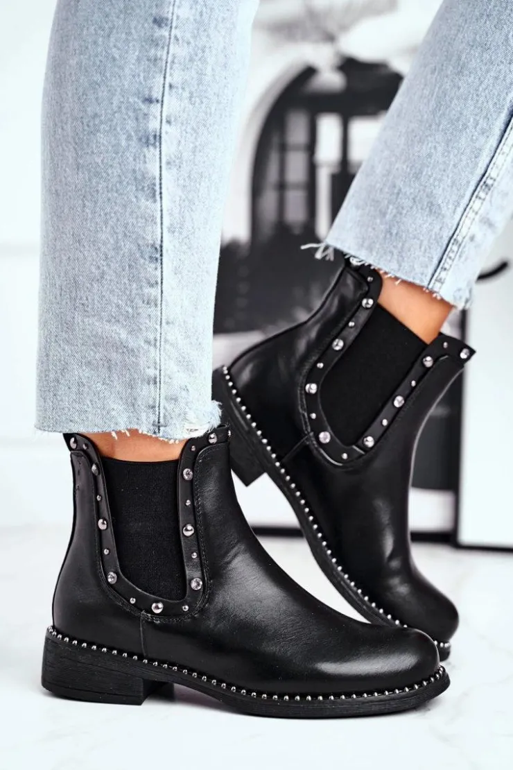 Boto Czarne Botki|Botki Zimowe Damskie*Damskie Botki Sztyblety Czarne Visible