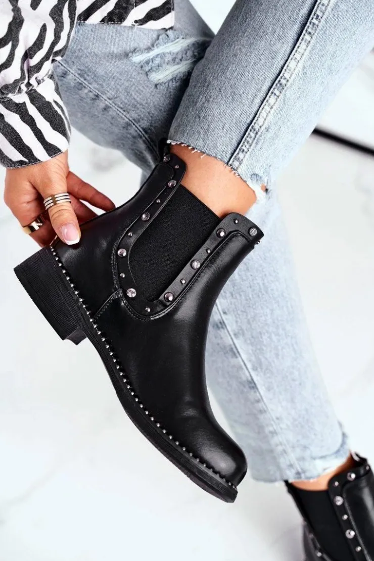 Boto Czarne Botki|Botki Zimowe Damskie*Damskie Botki Sztyblety Czarne Visible