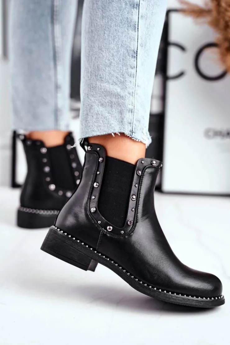 Boto Czarne Botki|Botki Zimowe Damskie*Damskie Botki Sztyblety Czarne Visible