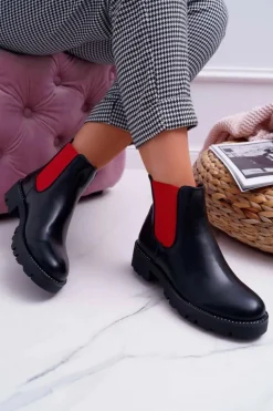 Damskie Boto Damskie Botki Sztyblety Czerwone Gumki Czarne Superpower