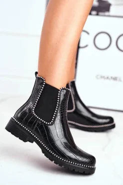 Boto Czarne Botki|Botki Zimowe Damskie*Damskie Botki Sztyblety Ciepłe Czarne Elvina