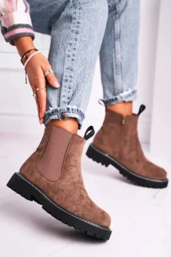 Outlet Boto Damskie Botki Sztyblety Khaki Resist